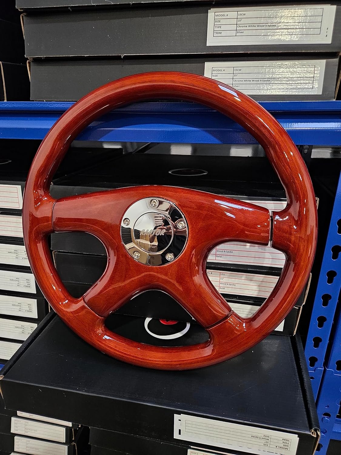 Raptor 15″ Mahogany Wood Steering Wheel (Silver)