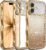 ZTOFERA Glitter Diamond Case for iPhone 16 Curly Wavy Frame with Gradient Pattern Card,Slim Soft TPU and Full Camera Protective Cover, Cute Clear Design for Women Girls (Gold)