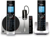 VTech DS6771-3 Connect to Cell, Cordless Phone with Answering Machine, DECT 6.0 Headset+2 Handset Intercom, Bluetooth, Caller ID/Call Waiting, Expandable System – Silver/Black